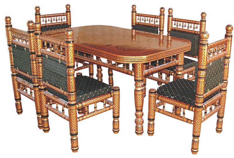 Handcrafted Sankheda 6 seater wooden dining set with traditional lacquer artwork