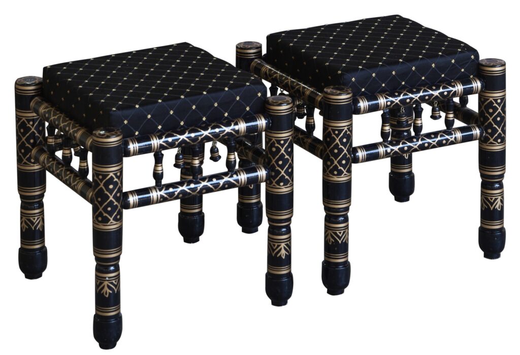 Black Wooden Stool Set of 2 – Stylish and Durable Furniture