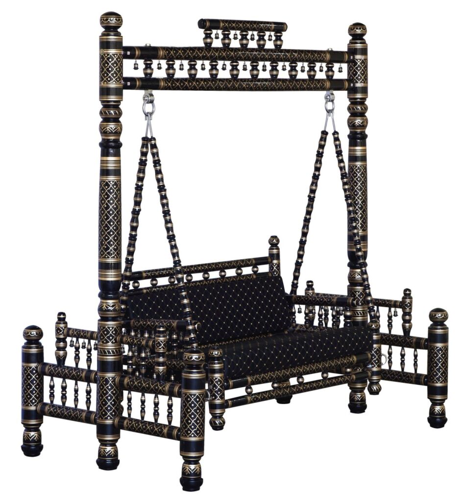 Traditional Black Sankheda Wooden Swing with Handcrafted Design